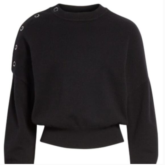 LEWIT Black Cashmere Blend Snap Detail Long Sleeve Crew Pullover Sweater Size XS - Picture 1 of 11